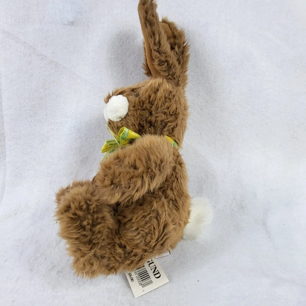 VTG GUND Brown Bunny Rabbit w/ Yellow Bow Fluffy Easter Spring Stuffed Plush Toy